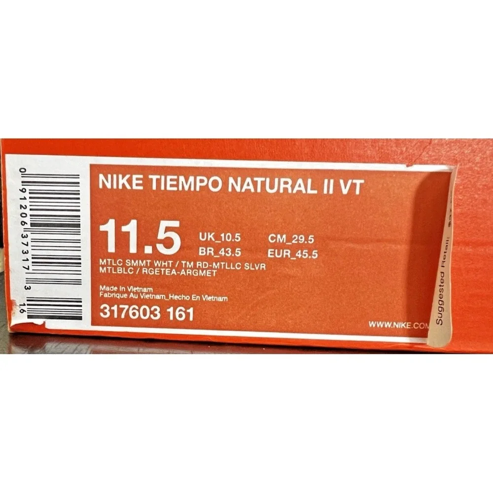 Vintage Nike Tiempo Natural II VT White/Crimson Soccer Cleats Men's Size 11.5